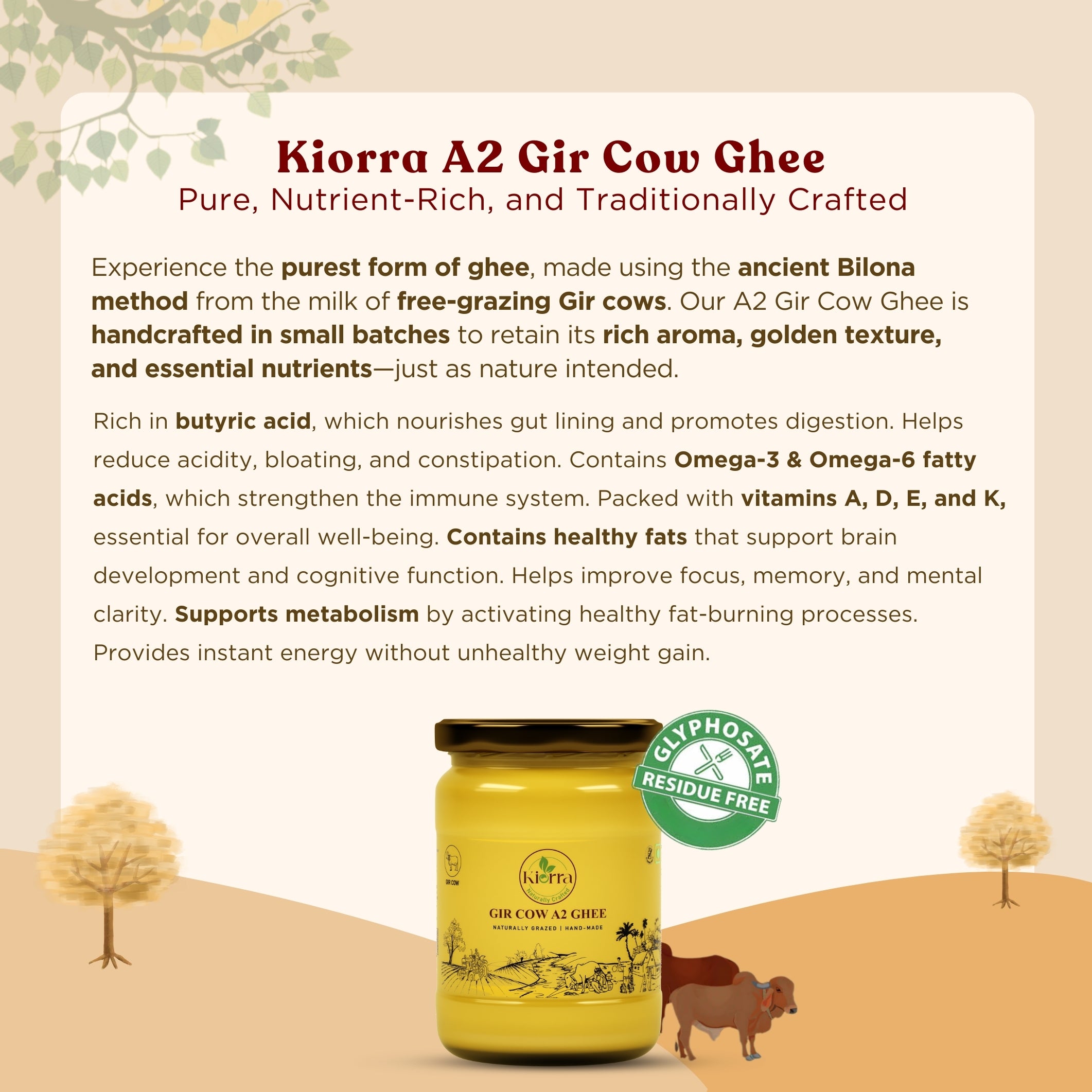 Kiorra A2 Gir Cow Ghee – Pure, Nutrient-Rich, and Traditionally Crafted